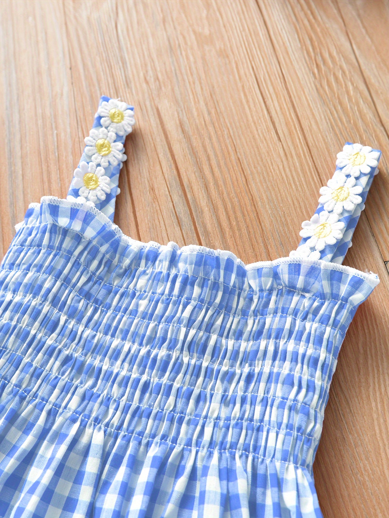 Girls' New Summer Daisy Plaid Casual Dress