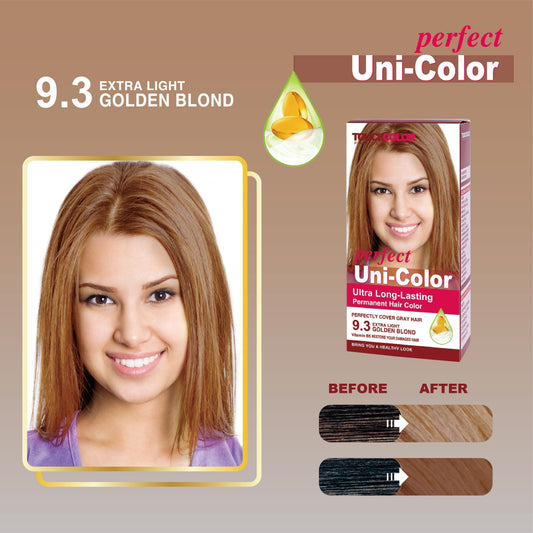 UNI-COLOR ULTRA LONG-LASTING PERMANENT HAIR COLOR - 60ml Color Cream + 60ml Developer + 1 Pair Gloves + Instructions - 9 Shades Available (Black, Blonde, Brown, Red), Hair Dye for Women and Men, Hair Coloring Kit|Longlasting