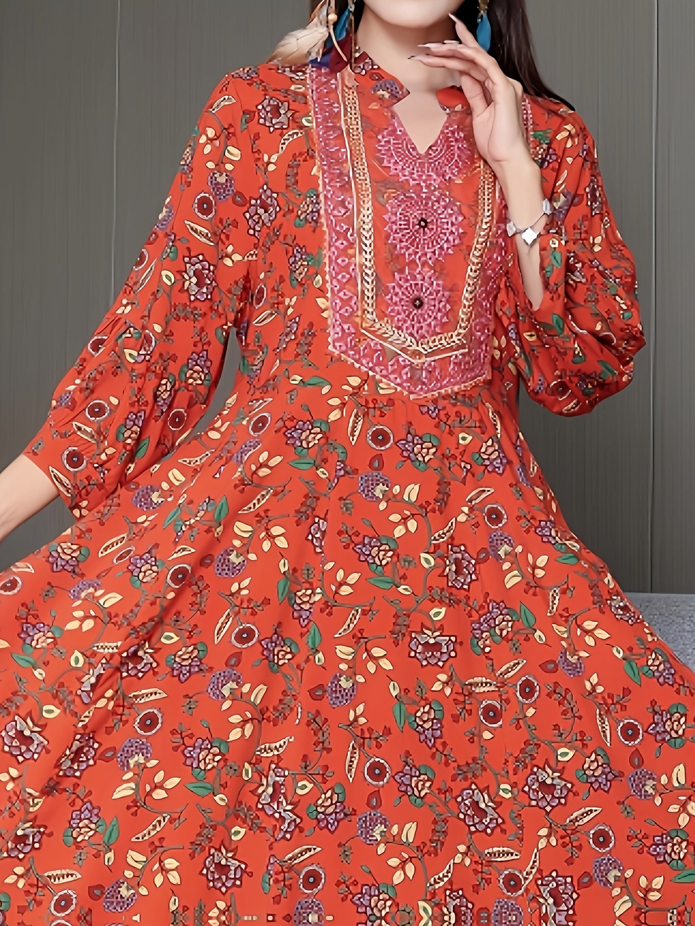 Embroidery Dress Ethnic Style Long Skirt Retro Vintage Casual Maxi Dress