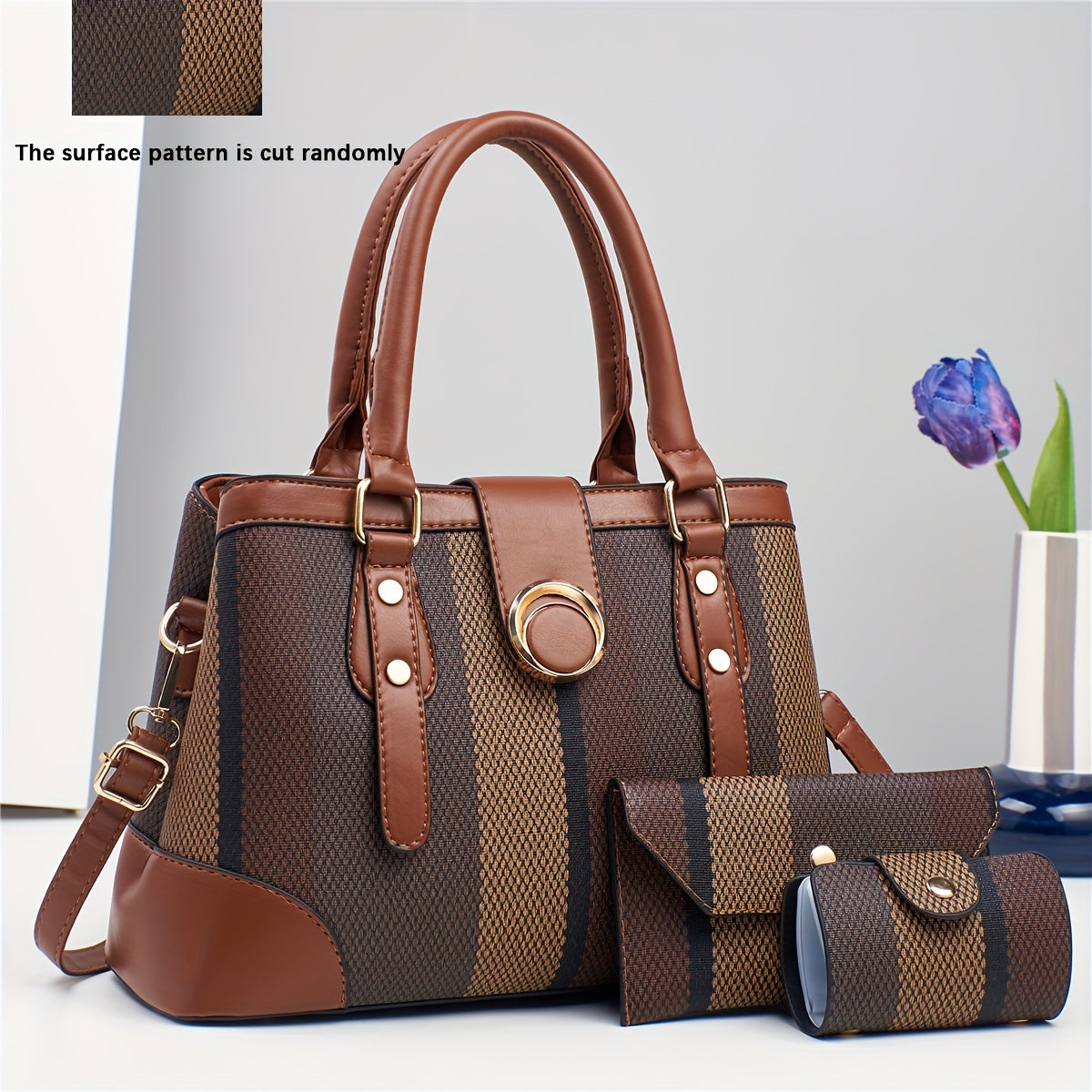 Three-Piece Classic Striped Handbag Set