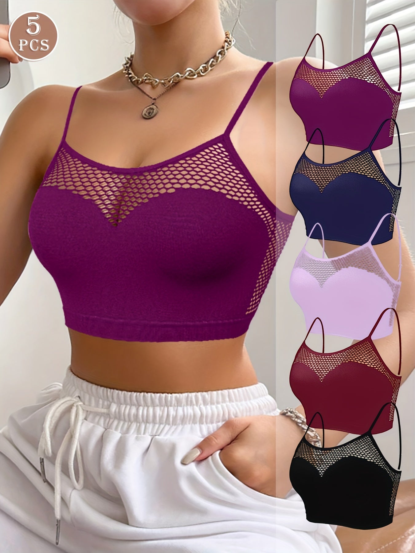 5-Pack Cutout Bras, High Support Knit Fabric