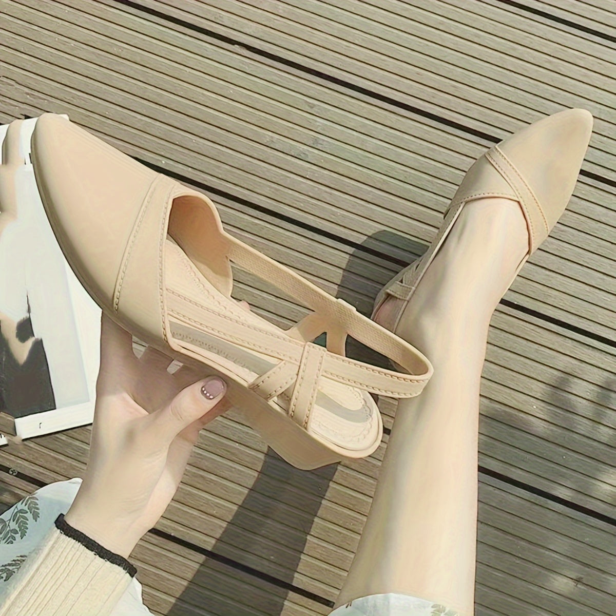 Casual Pointed Toe Lace-up Shoes, Plastic Jelly Work Shoes with Soft Sole
