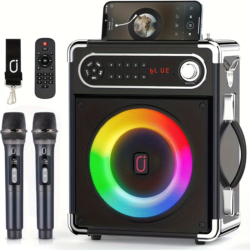 Karaoke Machine with 2 Microphones, Portable Wireless 5.3, Suitable for Outdoor Activities and Parties