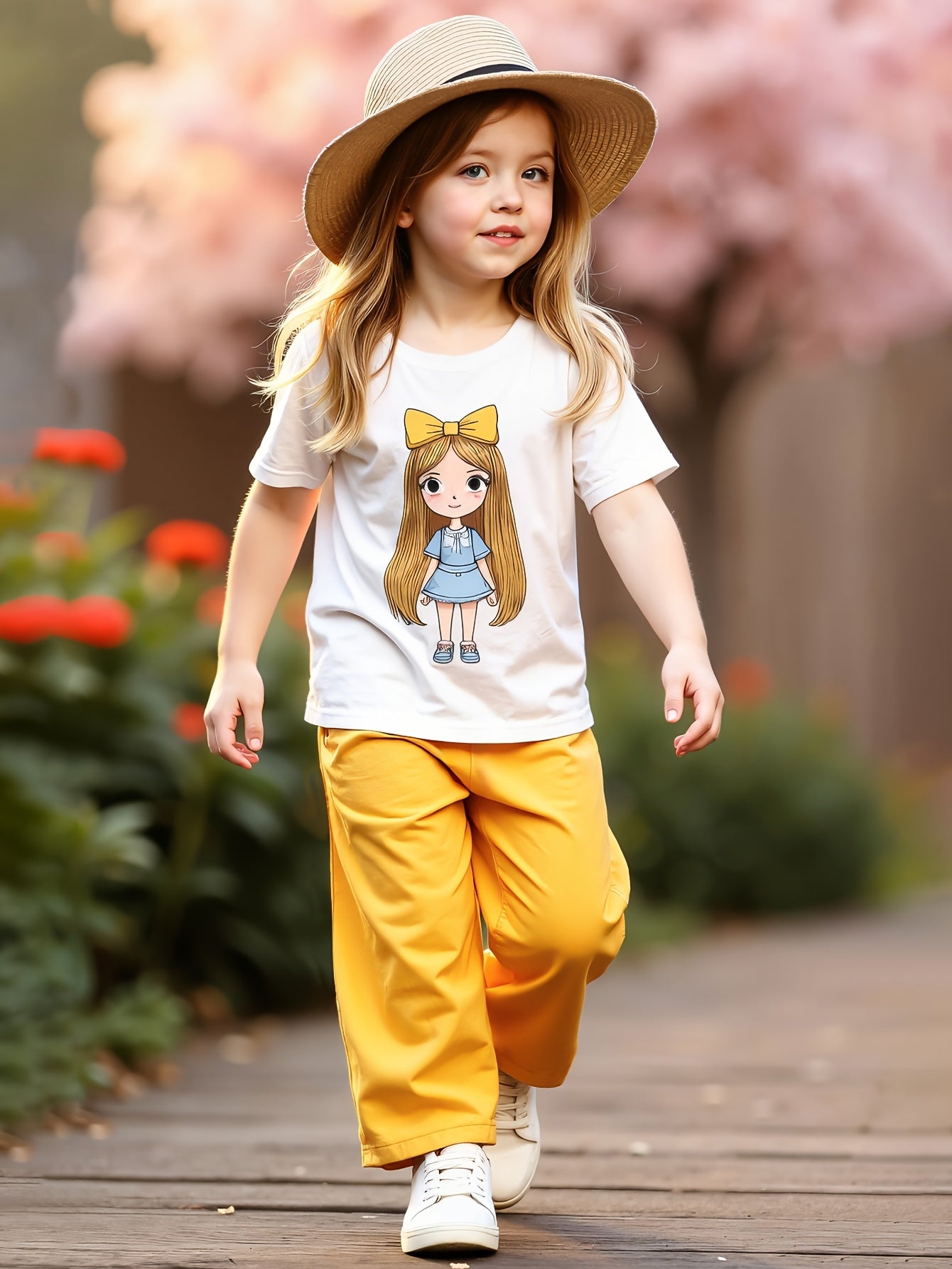 Adorable Summer Girls' Two-Piece Outfit - Short Sleeve T-Shirt
