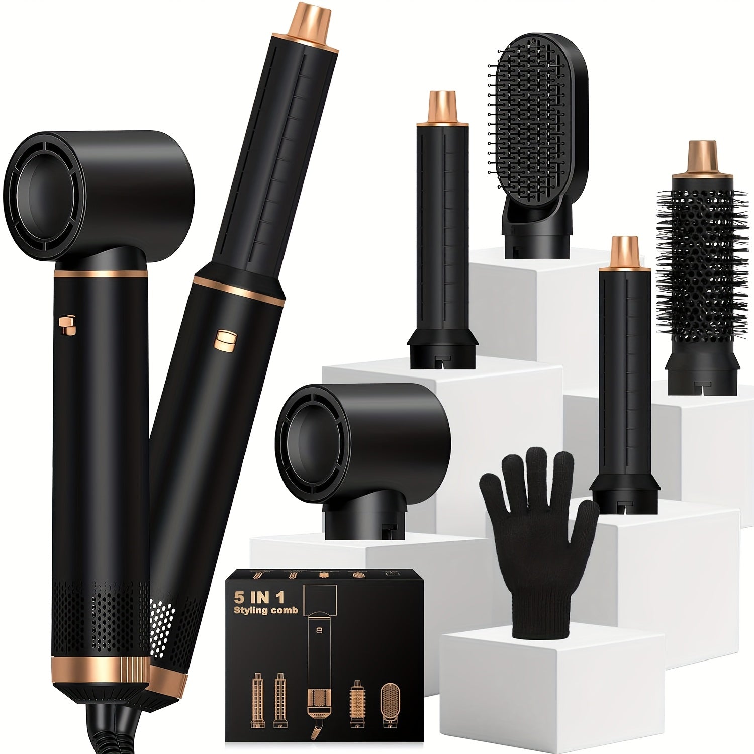 Professional 5-in-1 Hair Styler Hot Brush - All-in-One Straightener