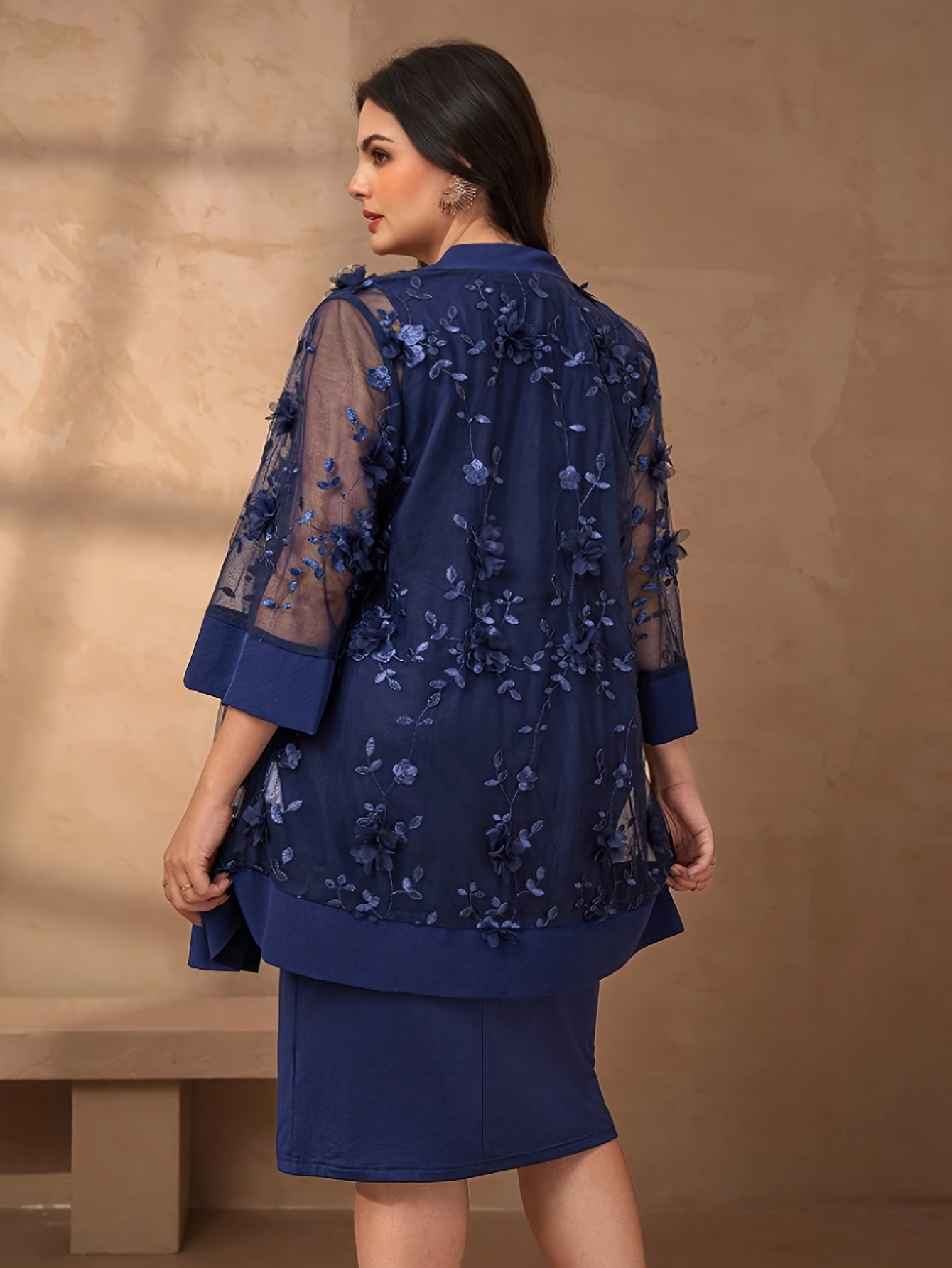 Ladies Plus Size Jacquard Elegant Suit Dress