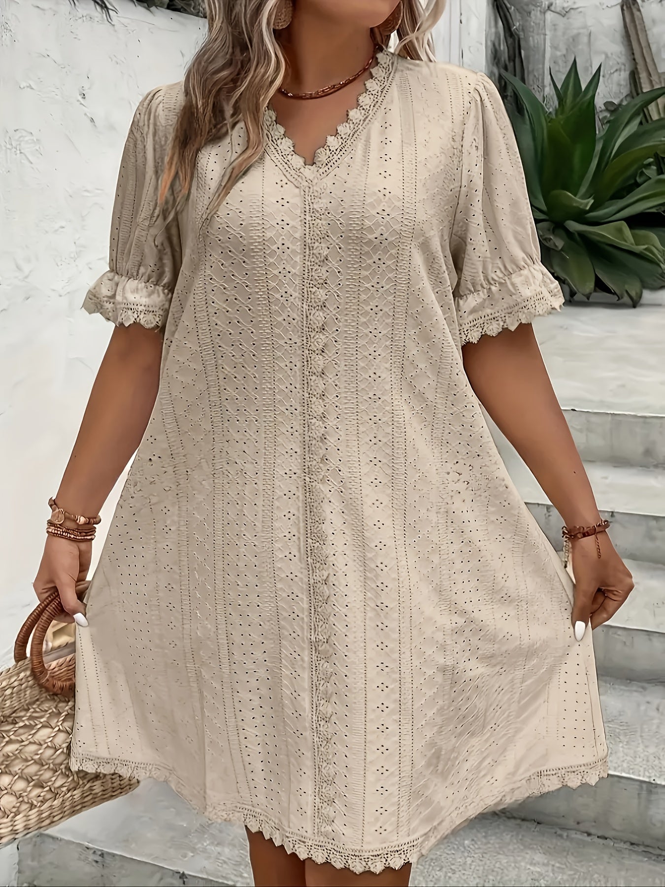 Elegant V-Neck Plus Size Women's Dress