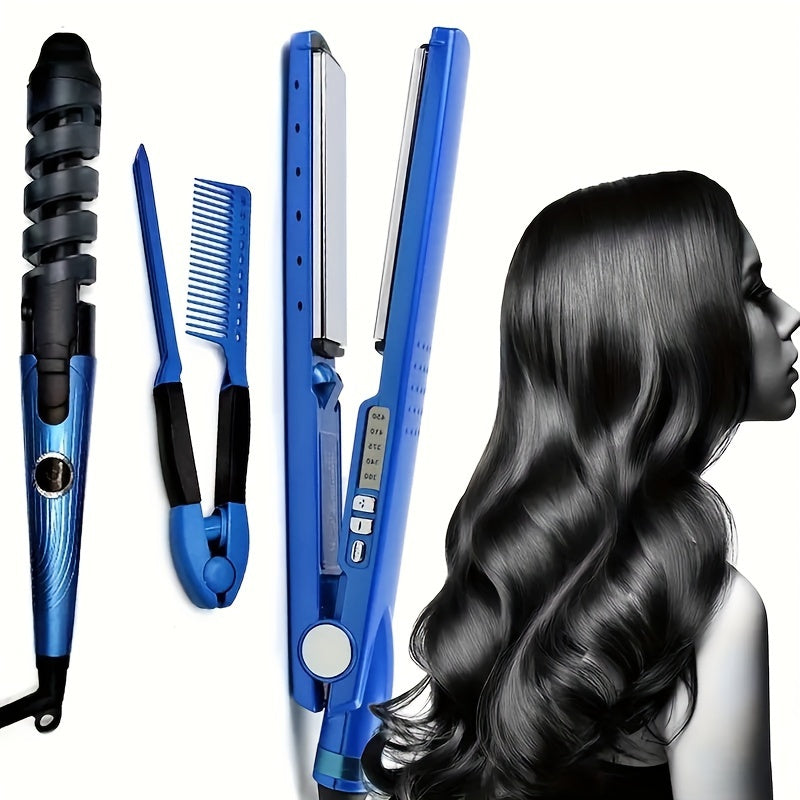 A Set of Three Flat Metal Titanium Hair Straighteners with Wide Plates