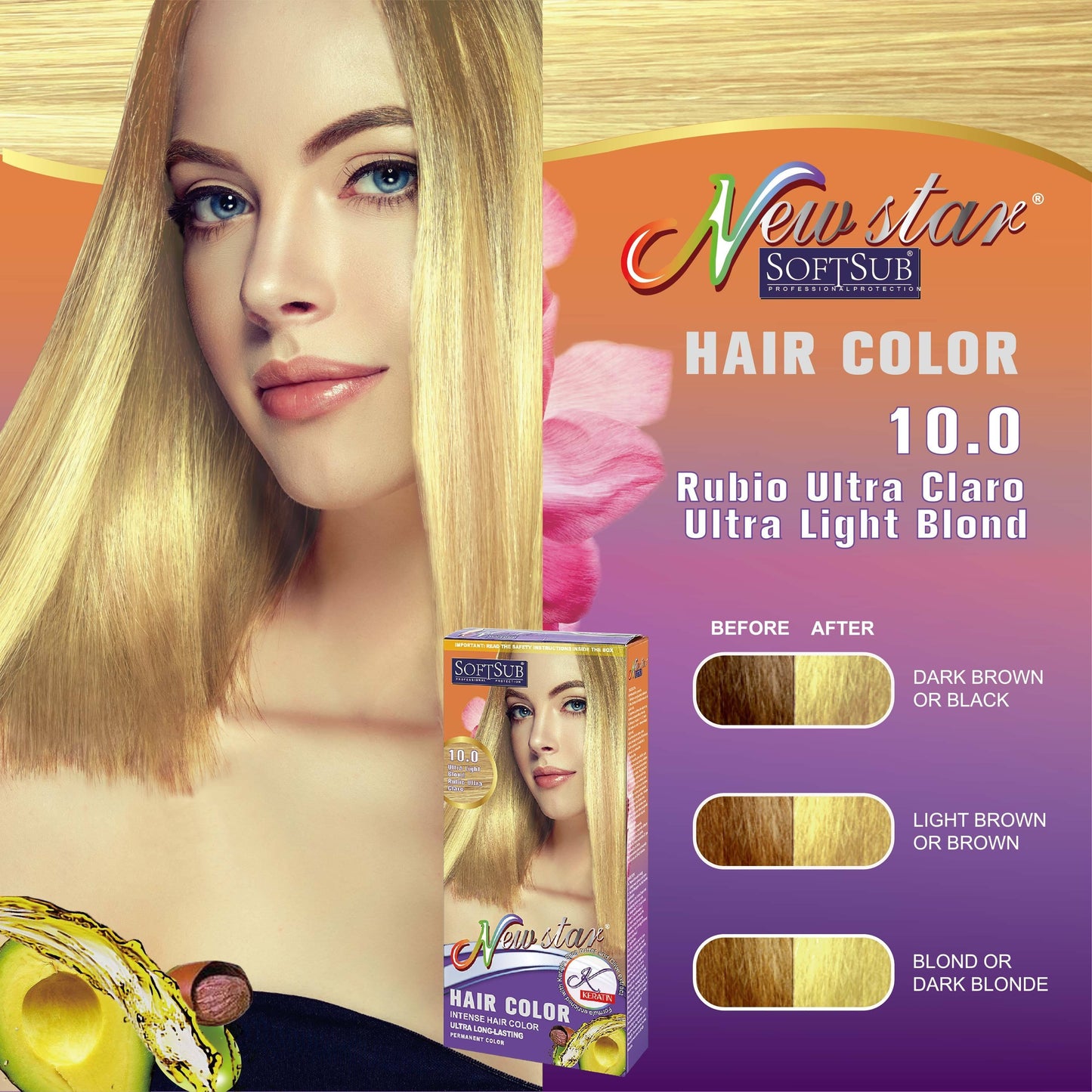 SOFTSUB Women'S Hair Color Kit - 60ml Cream & 60ml Developer with Gloves, Vibrant Colors including Pink, Yellow, Blue, Green, and Purple, Salon-Quality Results, Easy Application, No Mixing Required, SOFTSU