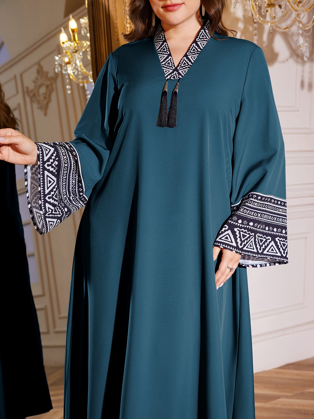 Elegant Plus Size Long Dress with V-Neck and Flutter Sleeves