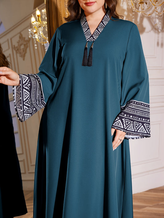 Elegant Plus Size Long Dress with V-Neck and Flutter Sleeves