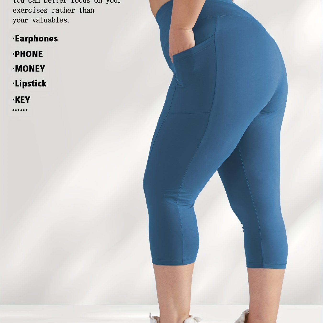 Women's Plus Size High-Waisted Capri Leggings with Side Phone Pockets
