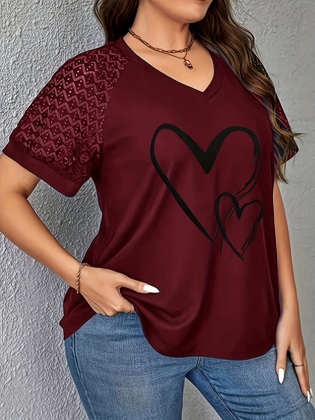 Floral Heart Design with Leopard Print, T Shirts for Women