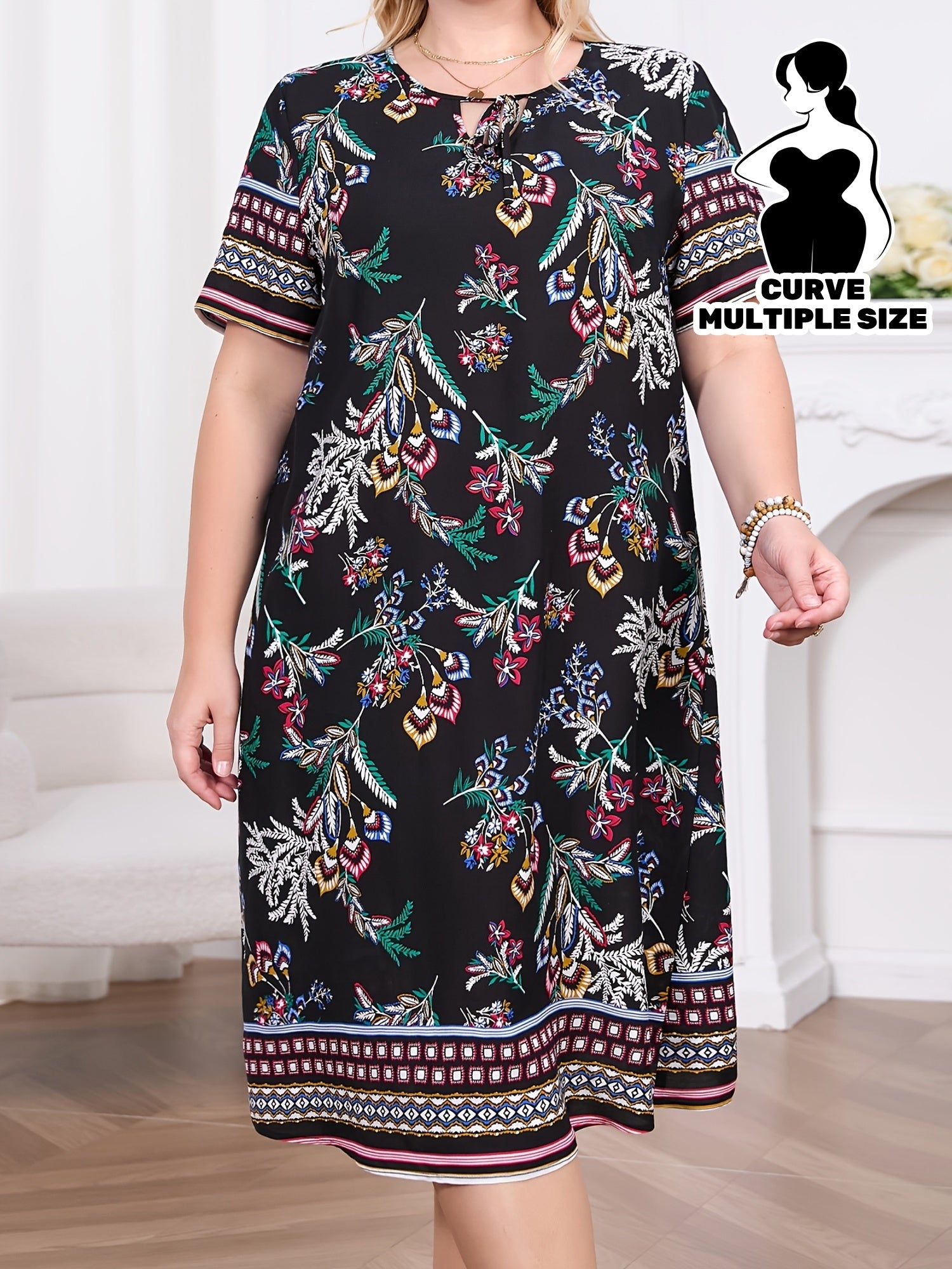 Plus Size Casual Plant Print Dress