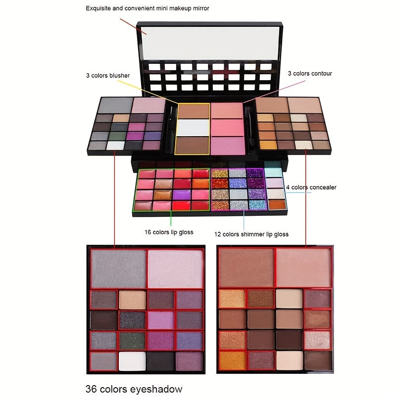 74-Color High-Gloss Eye Shadow Plate - Veronni Multi-Purpose Ultra-Multi-Color Brightening Makeup Set with Red Shadow Repair Capacity