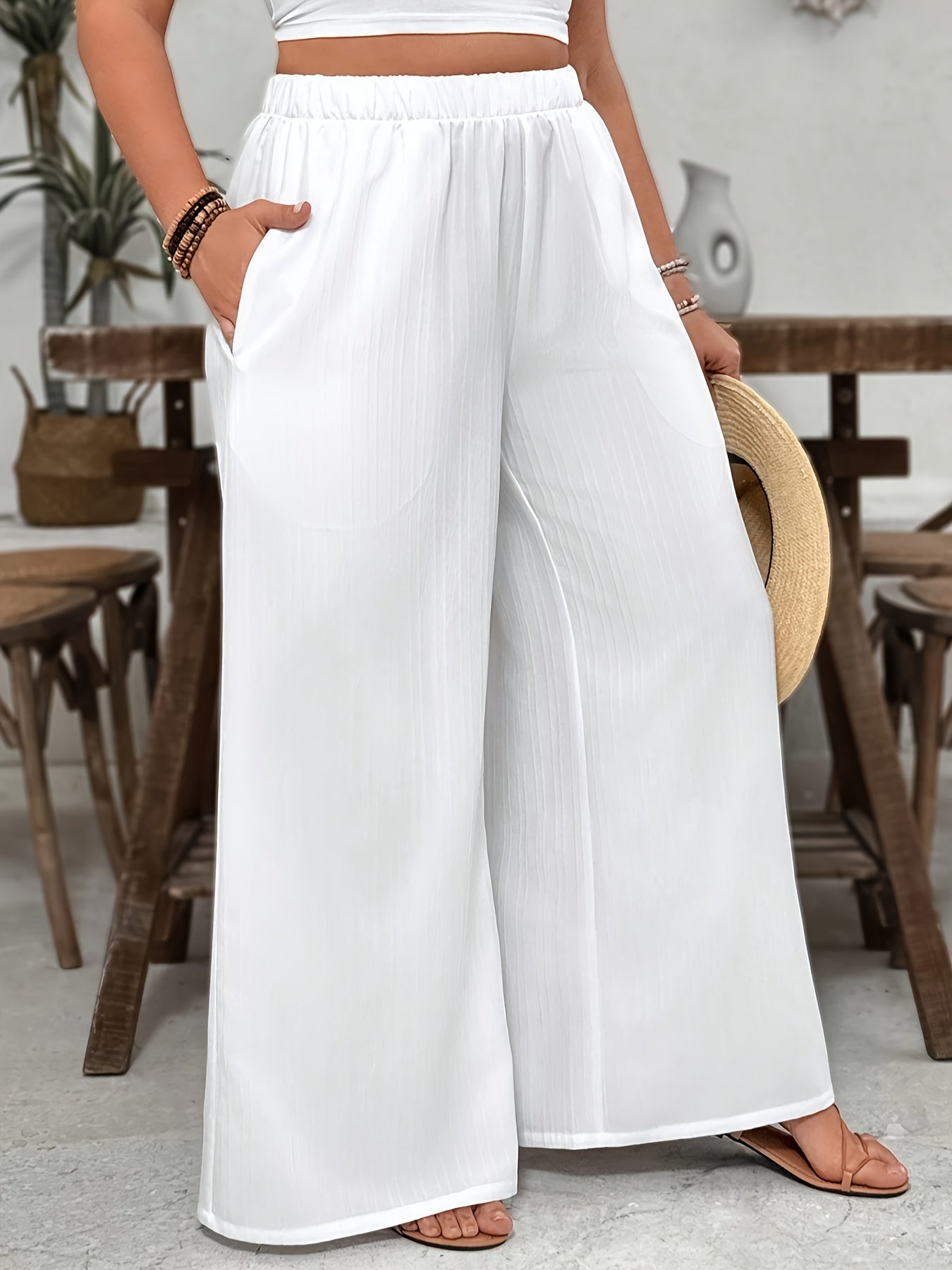 Comfortable White Women's Wide-Leg Casual Pants
