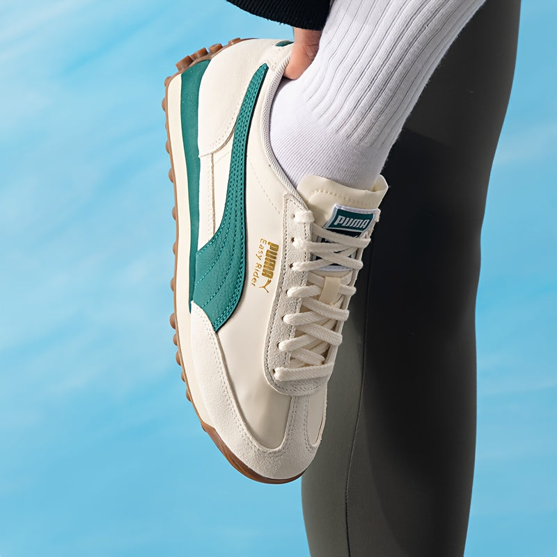 PUMA Original Genuine Shoes - Lightweight All-Season Sneakers with Cushioned Rubber Sole, Beige/ & Green Accents