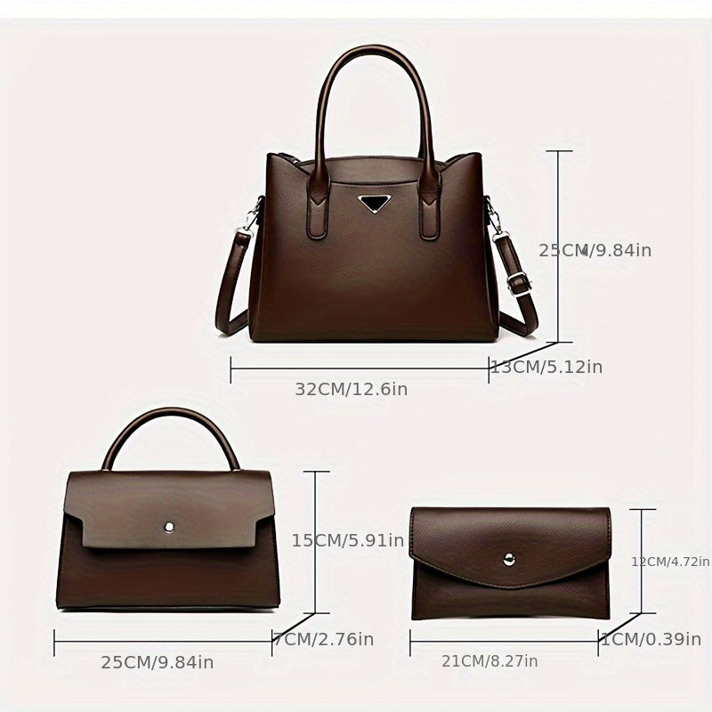 3pcs Women's Faux Leather Handbag Set