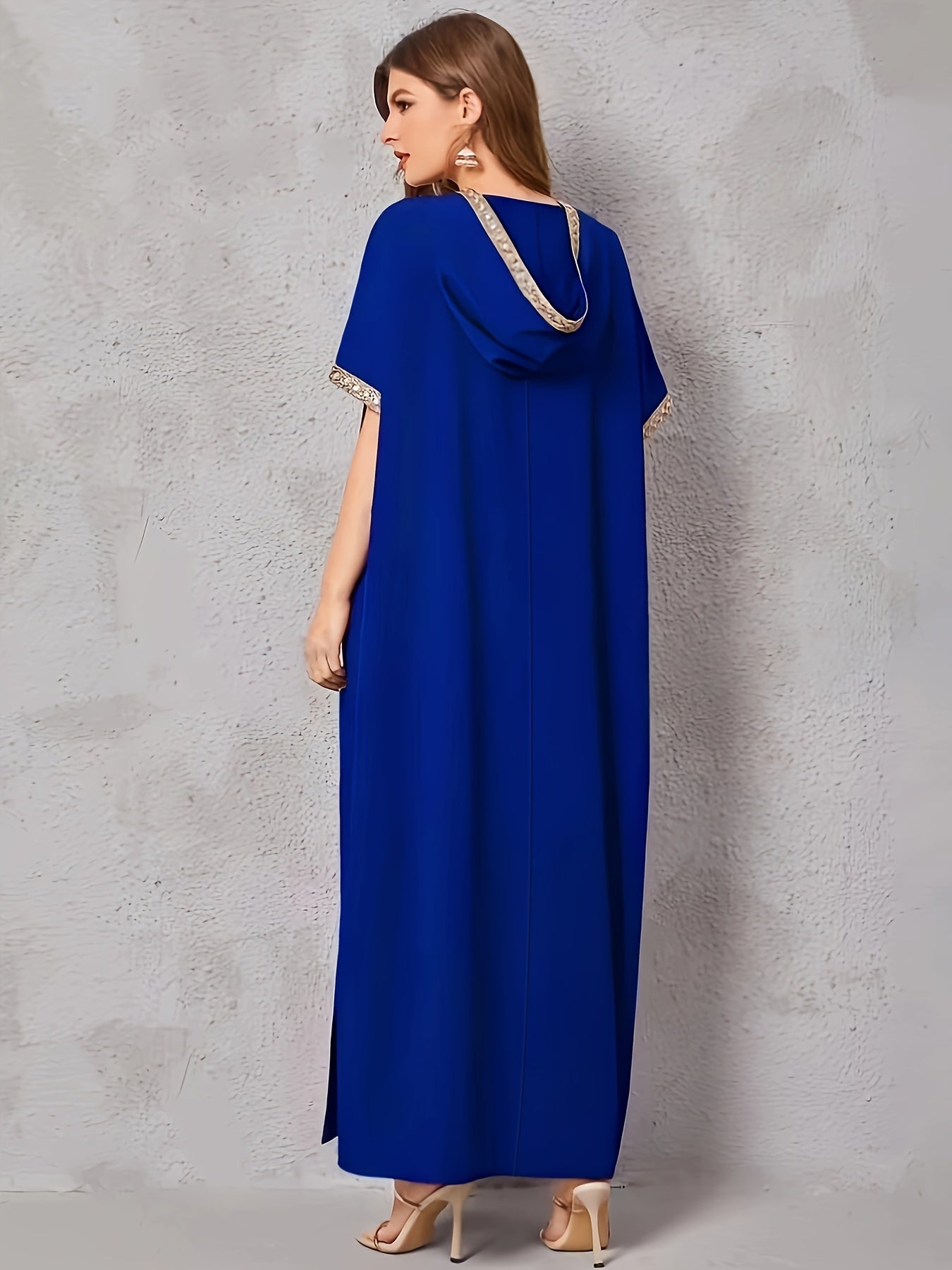 Contrast Trim V-neck Kaftan Dress, Elegant Batwing Sleeve