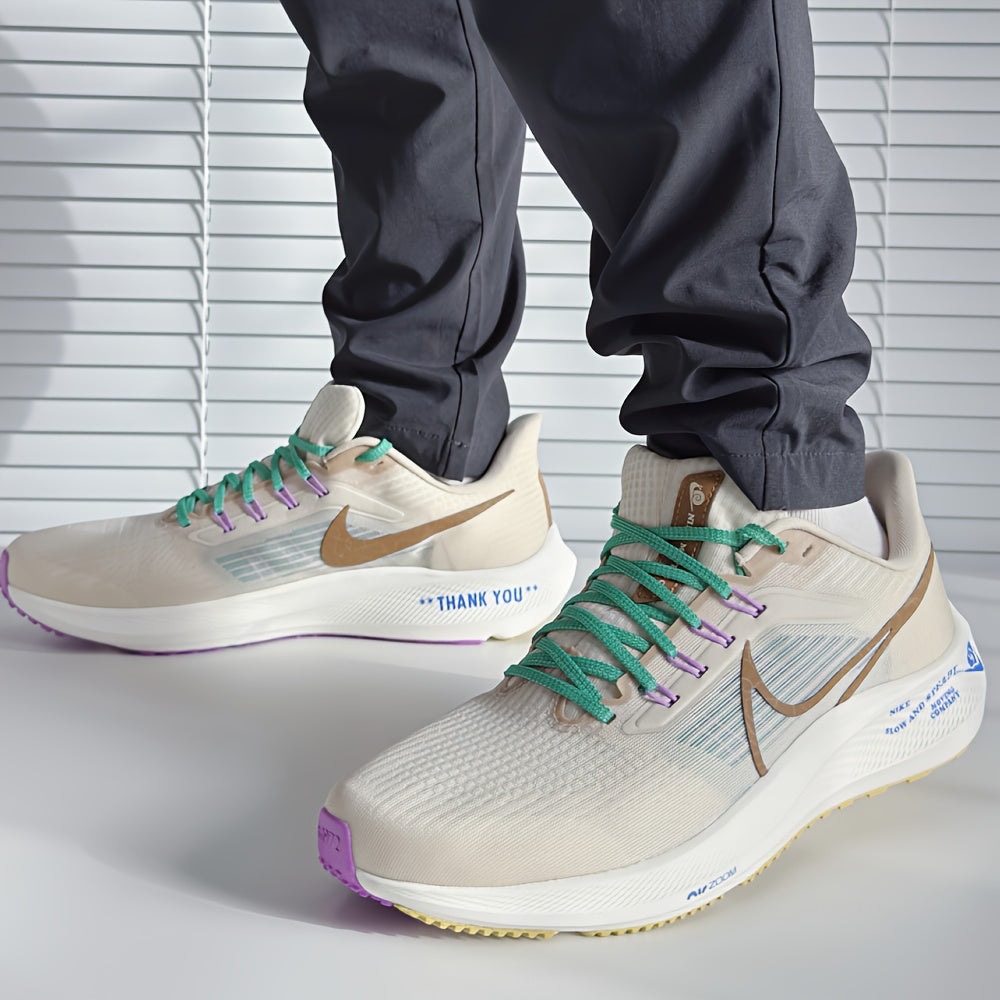 Nike Air Zoom Pegasus 39 Unisex Low-Top Running Shoes - Breathable White & Beige Training Sneakers with Cushioned Zoom Air Technology
