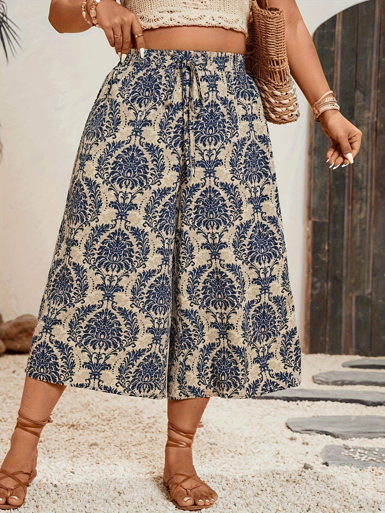 Women's Summer Loose Fit Ethnic Floral Print Straight-Leg Pants