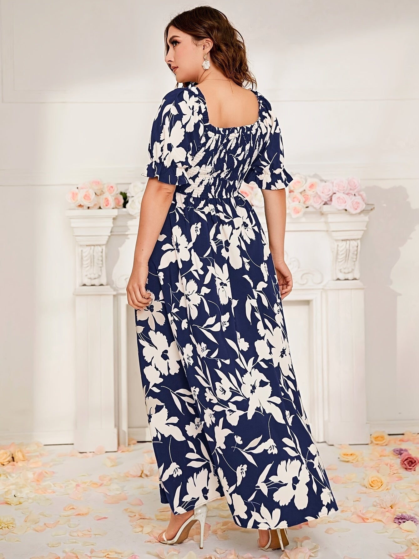 Plus Size Women's Spring/Summer Printed Maxi Dress