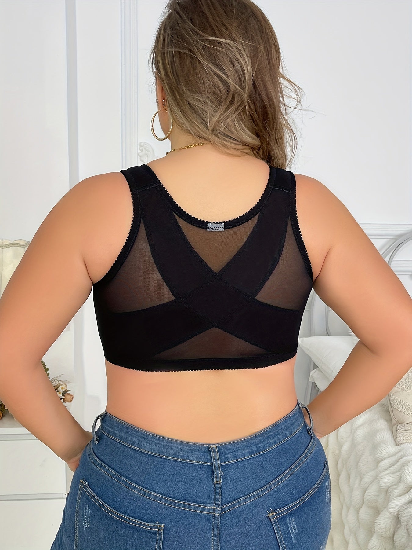 Plus Size Elegant Front Closure Bra - Wireless Full Cover Soft Bralette
