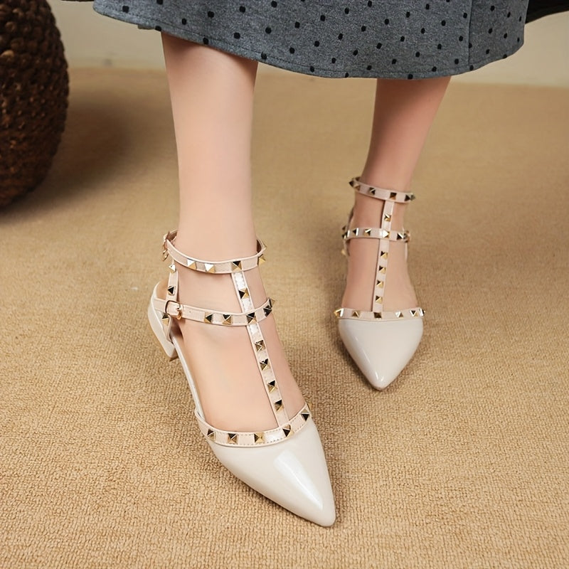 Women's Elegant Pointed Toe Stiletto Sandals with Rivet Embellishments
