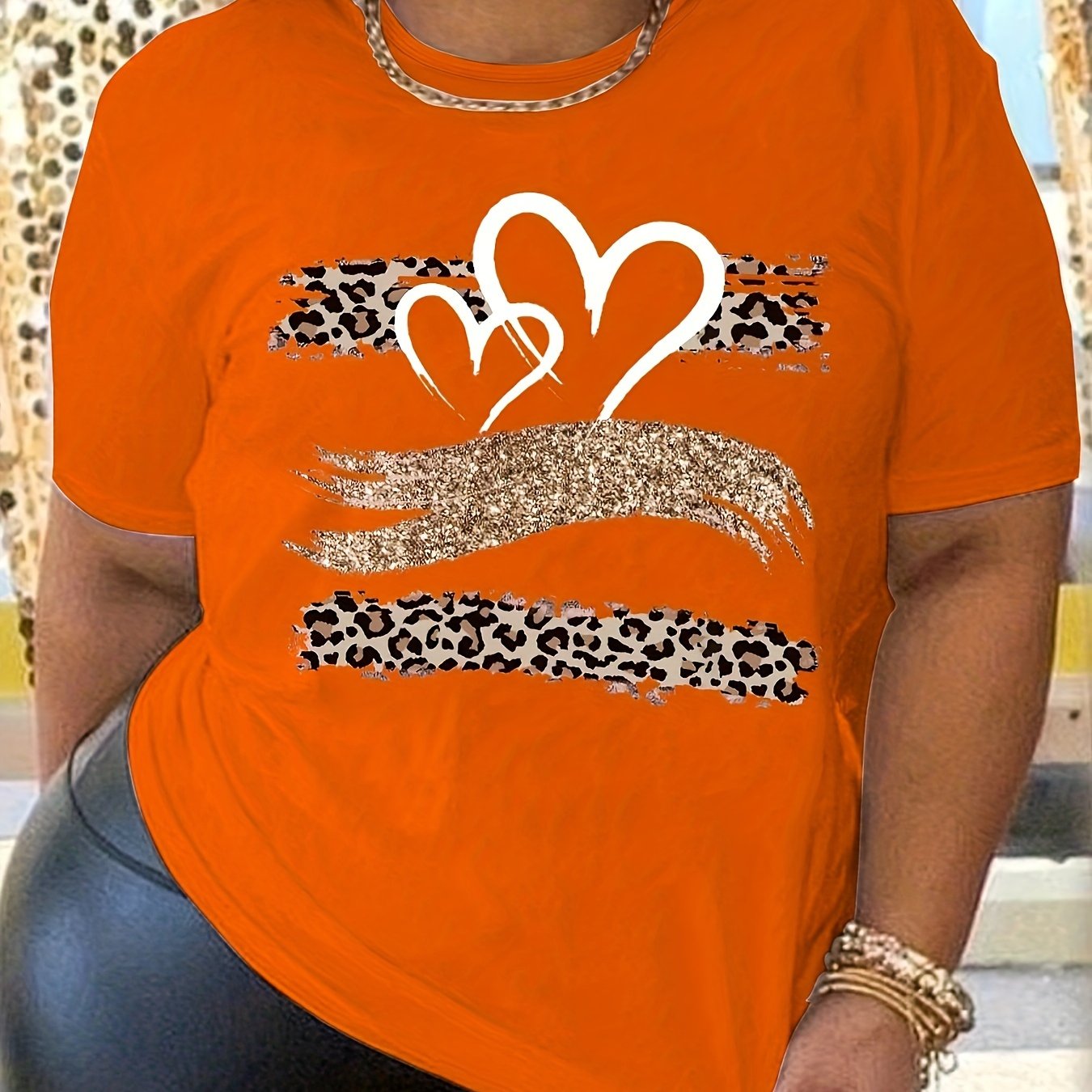 Casual Plus Size Heart Print T-Shirt for Women
