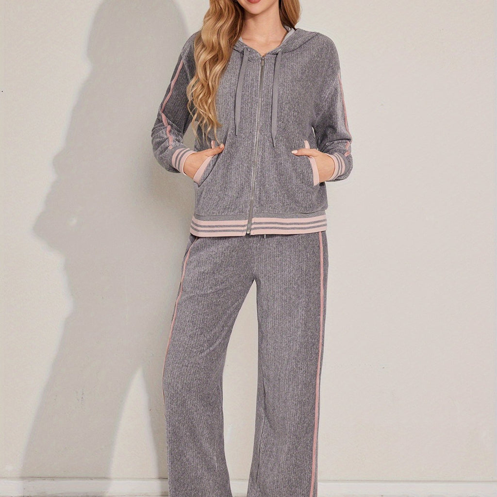 Autumn And Winter Women's Fashion Casual Solid Color Round Neck Long Sleeve Pants Suit