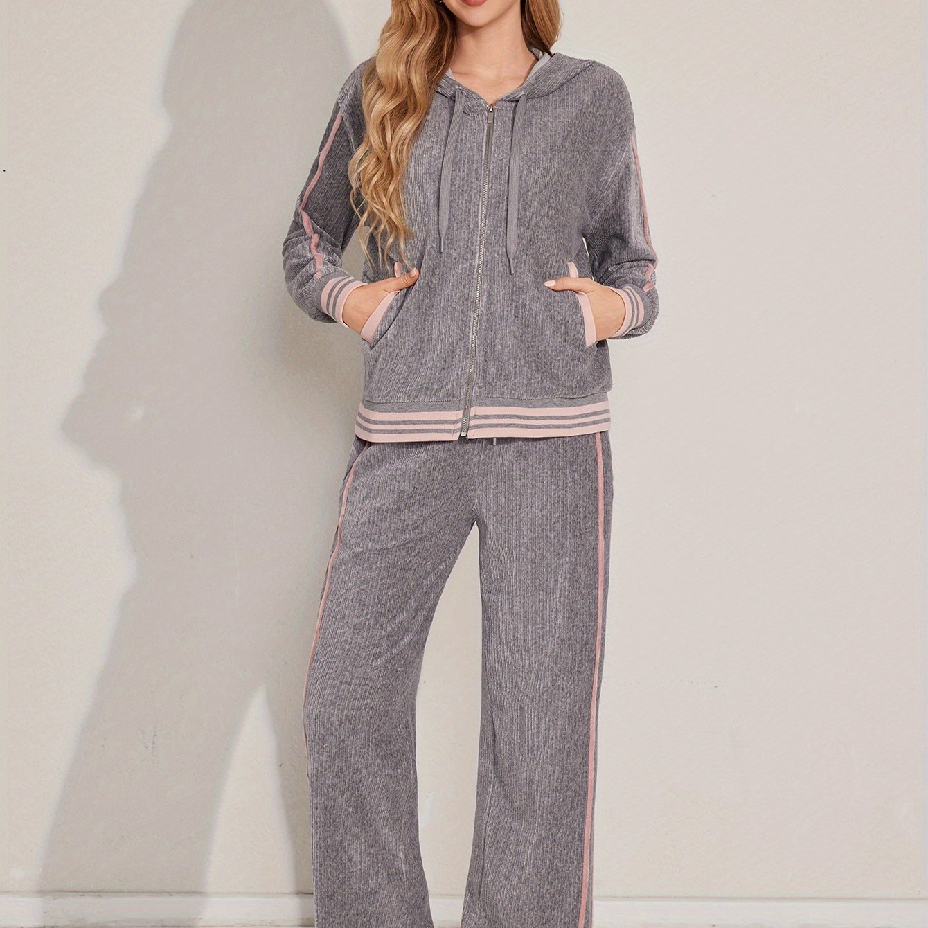 Autumn And Winter Women's Fashion Casual Solid Color Round Neck Long Sleeve Pants Suit