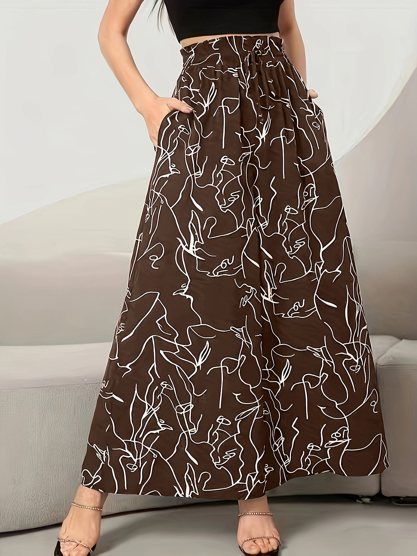 Elegant Wide Leg Pants with Pockets, Loose Drawstring, Popular