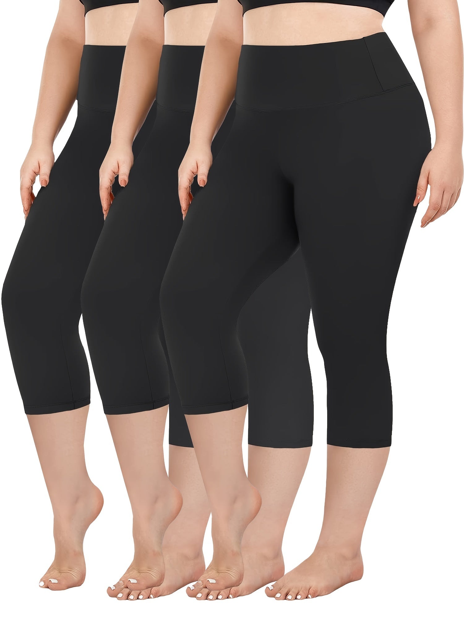Plus Size - 3pcs High-Waist Capri Leggings for Women