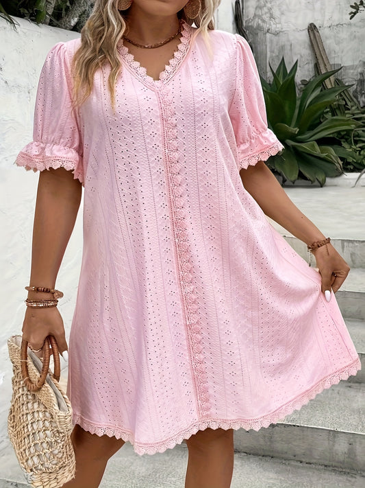 Casual Court Lock Flower Lace Loose Dress