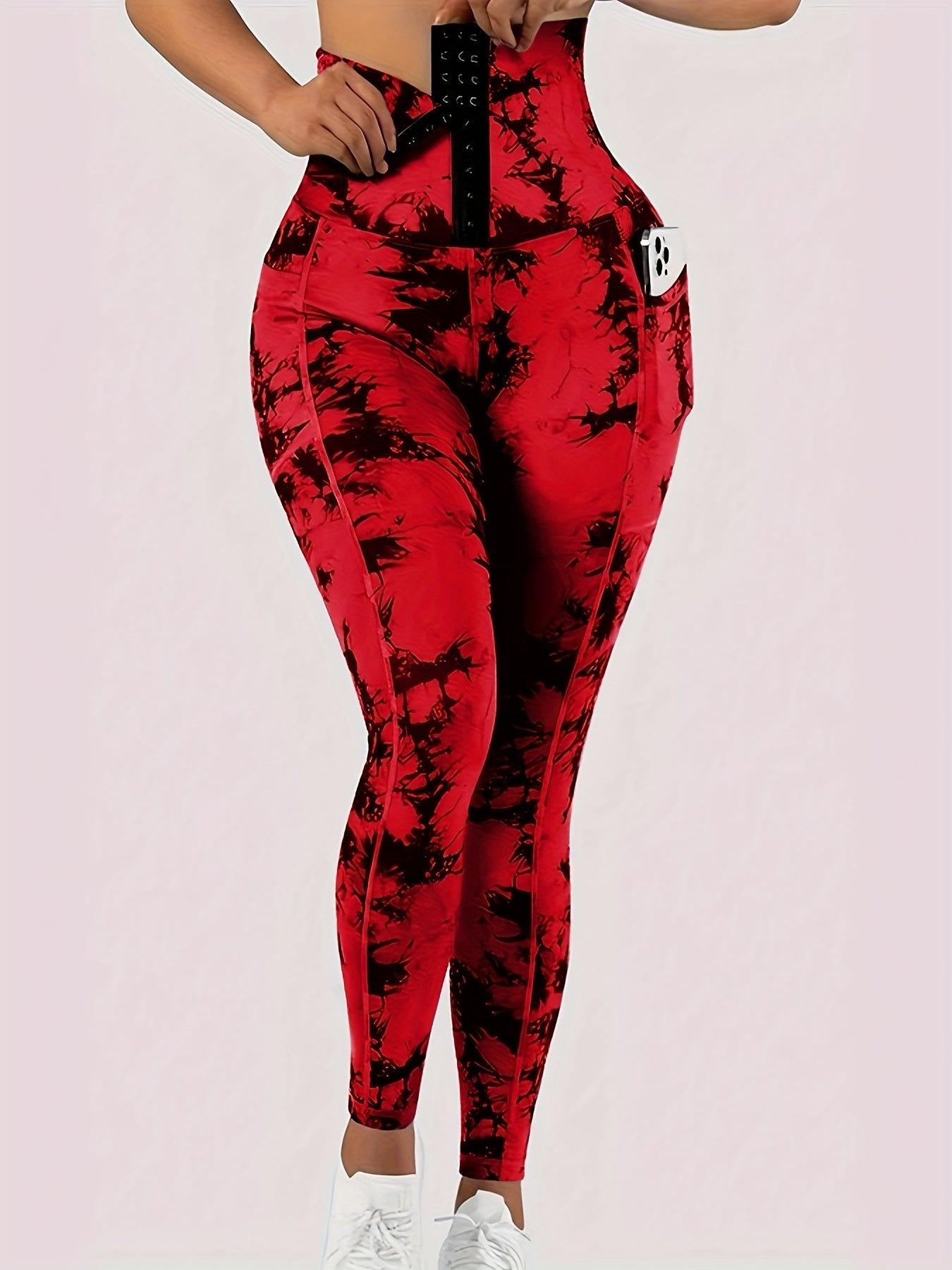 Women' High-Waist Tie-Dye Yoga Leggings with Front Button Closure & Pockets