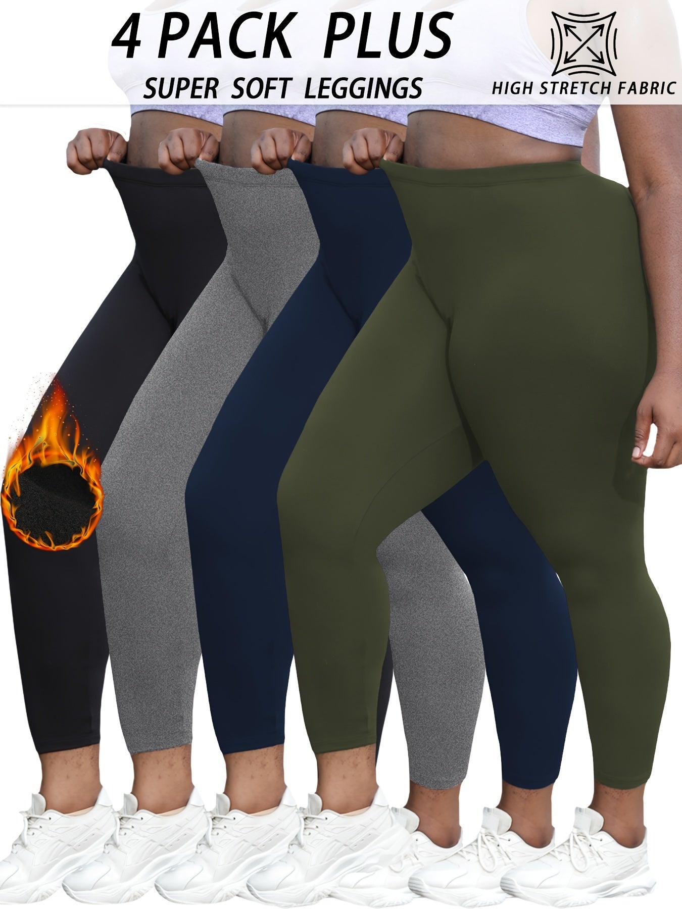 4pcs Plus Size Women's Super Soft High Waist Flare Leggings