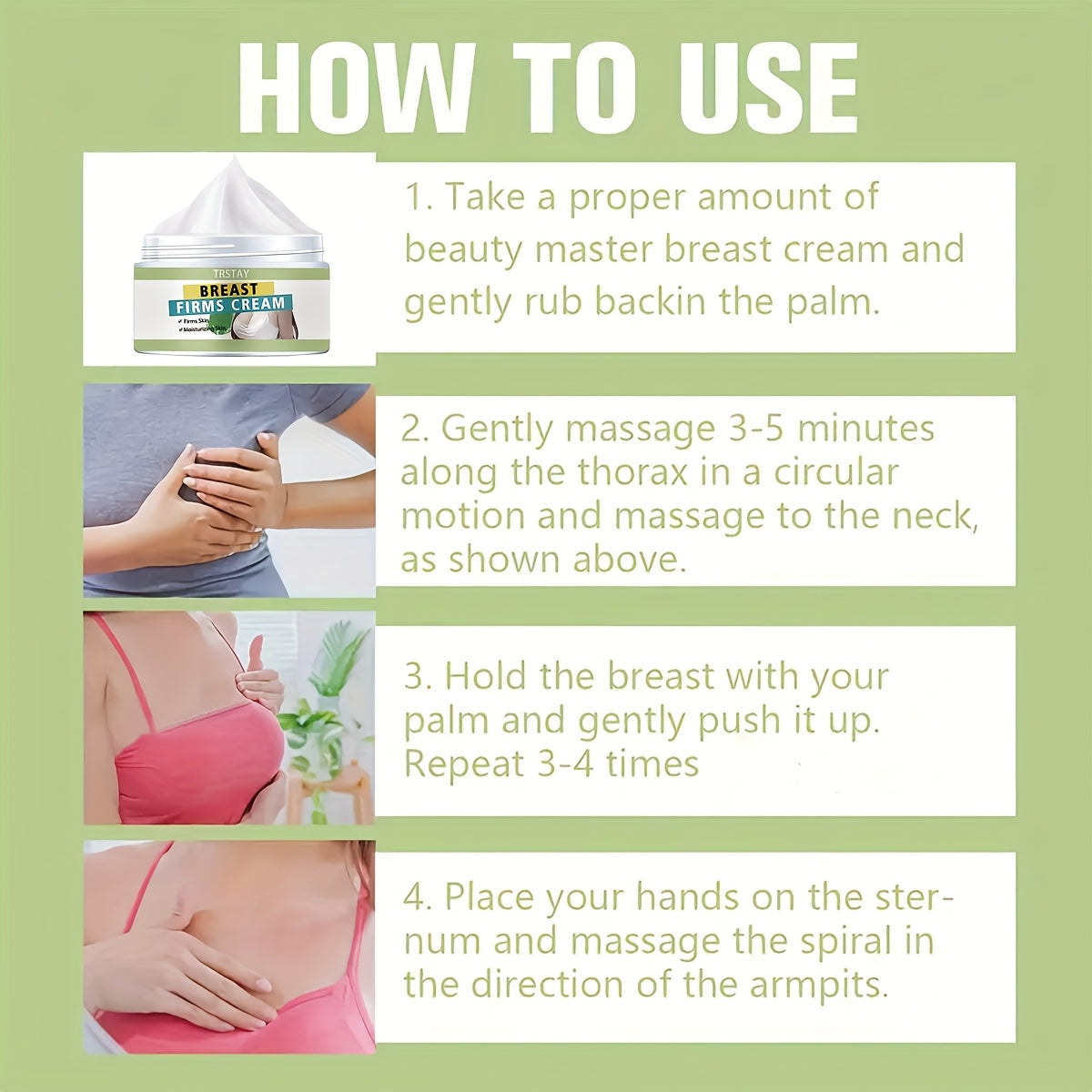 Breast massage cream: firms the Light Beige and is rich in various vitamins.