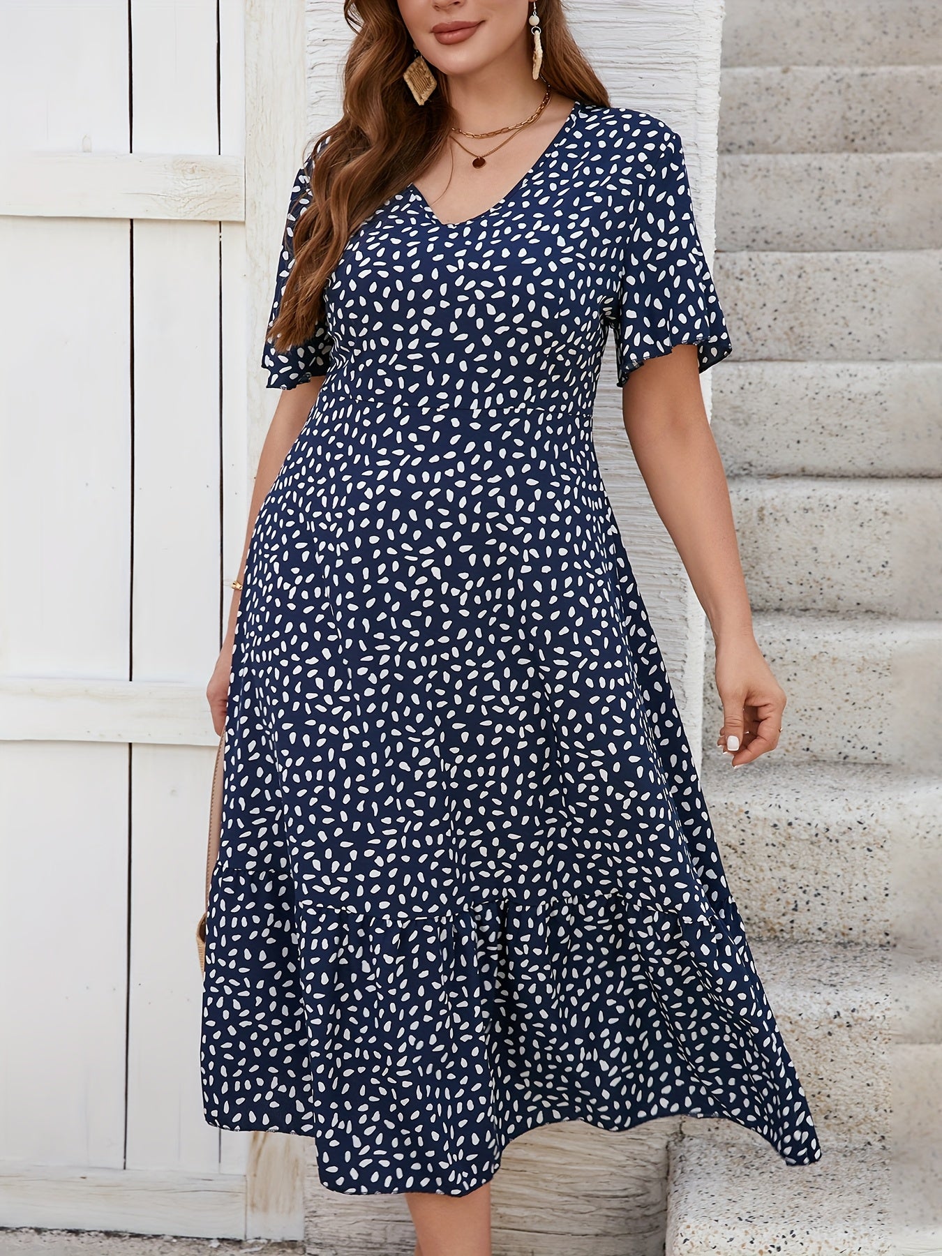 Maxi Dress with Ruffled Sleeves and Flowy Skirt