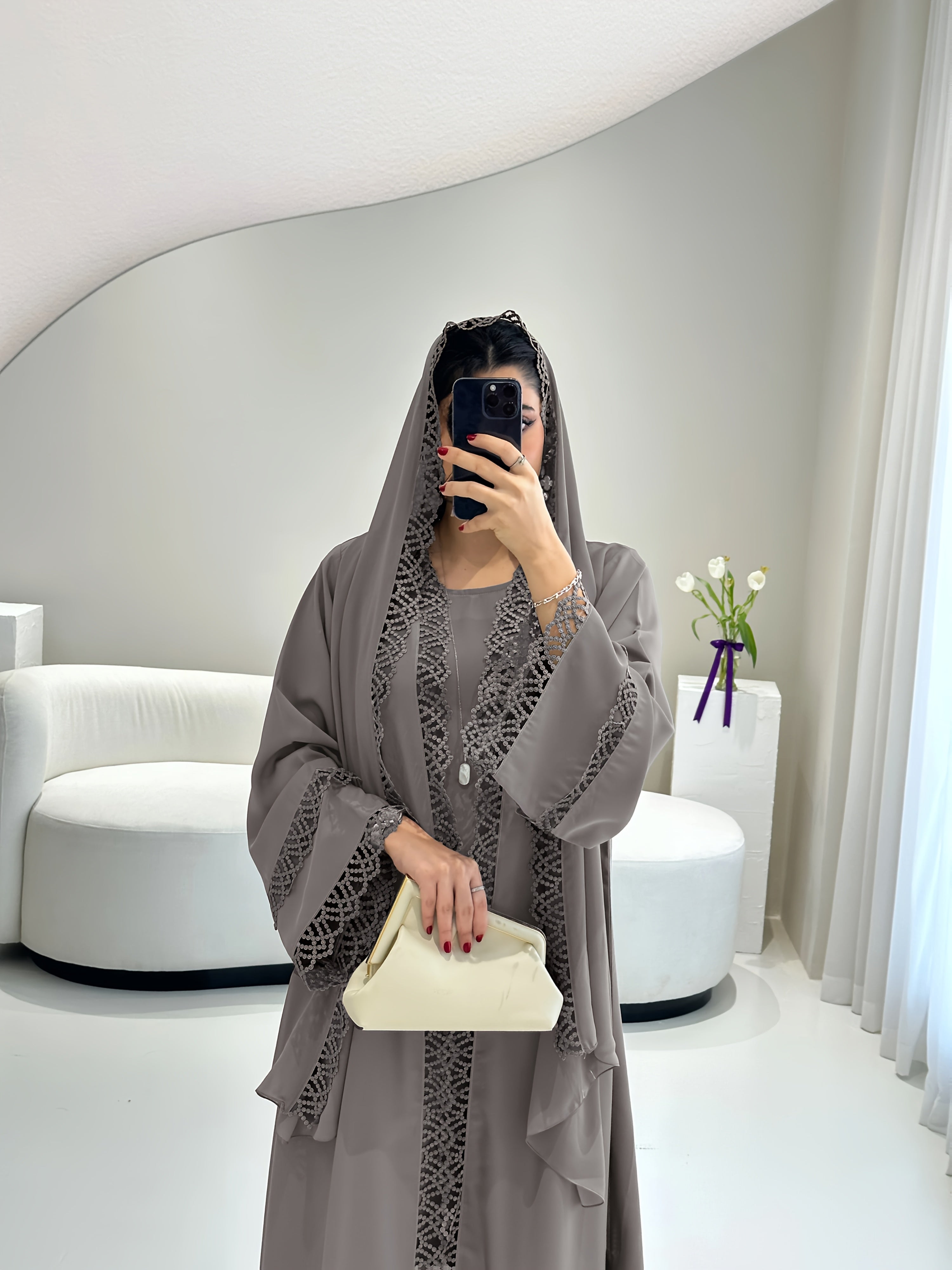 2pcs Set with Lace Trim Muslim Kaftan