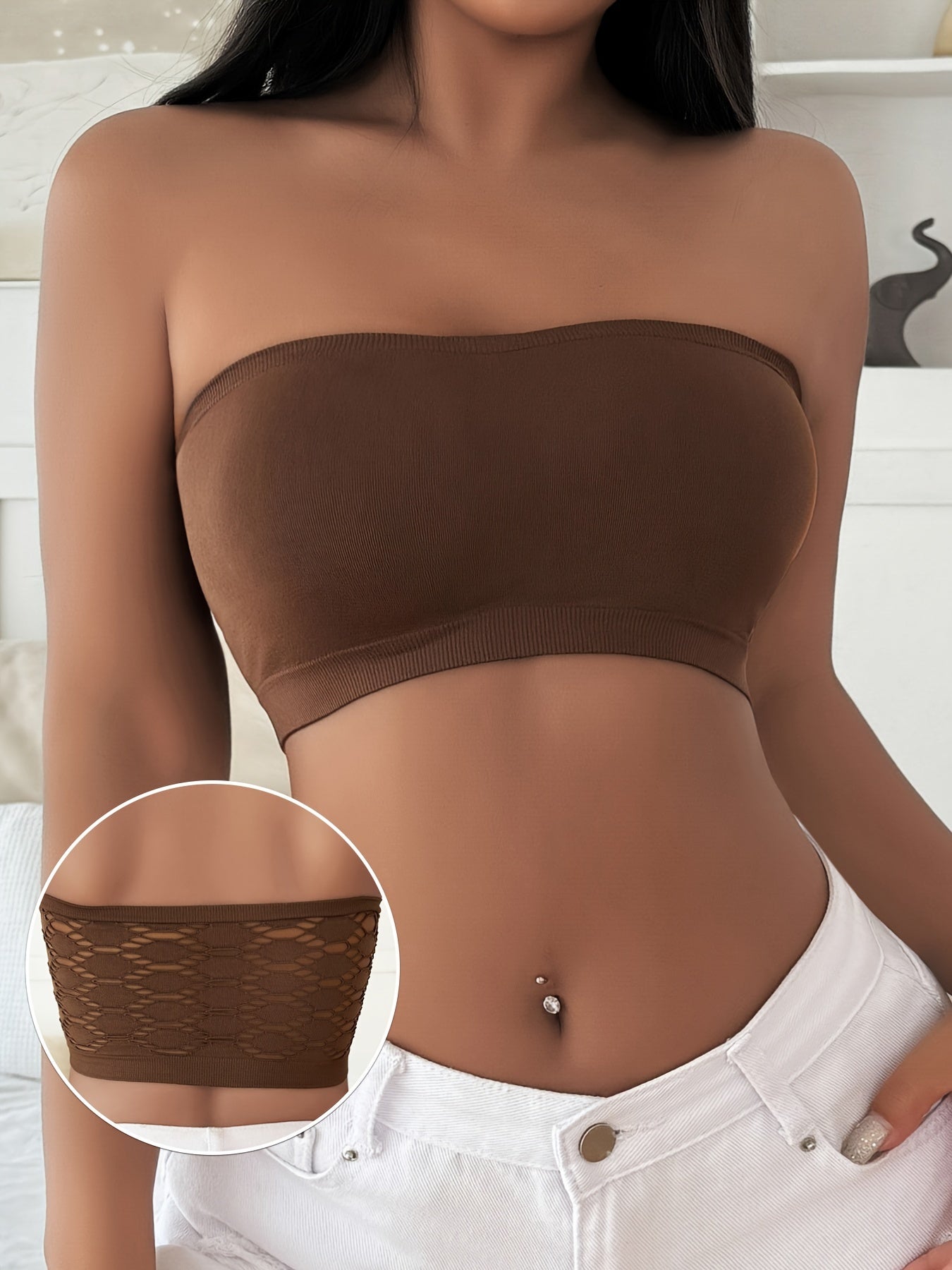 Hollow Mesh Tube Bra, Sexy & Breathable Wireless Bandeau Bra, Women's Lingerie & Underwear