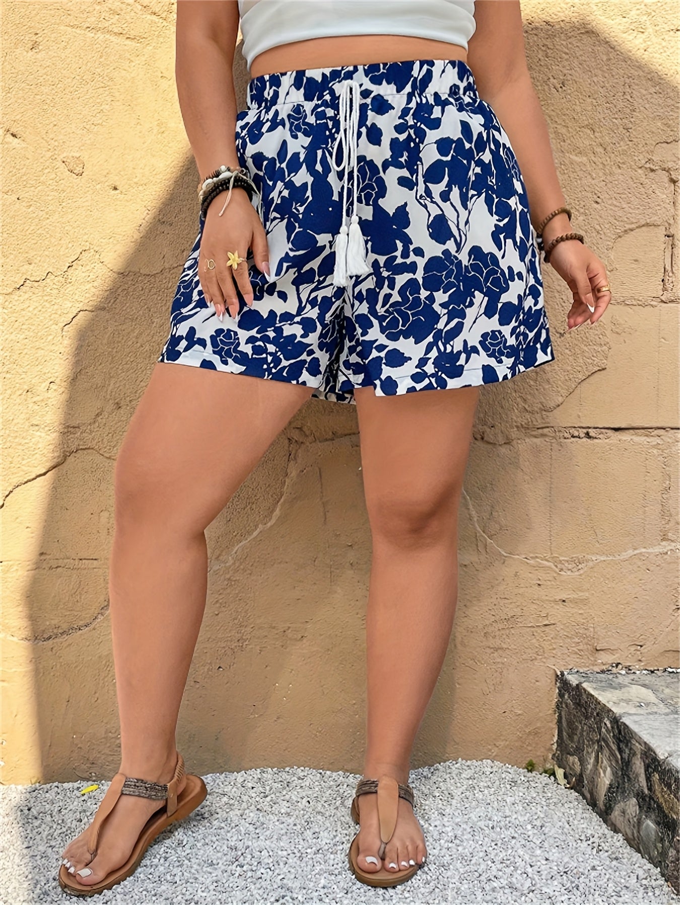 Women's Floral Print Elastic Waist Shorts