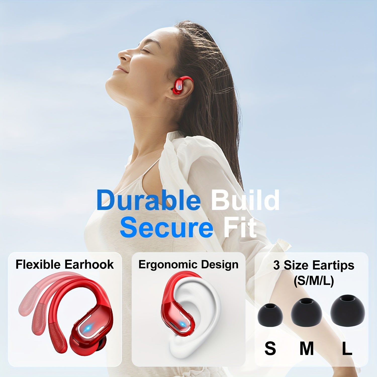 New Wireless Earbuds for Running Sports, Wireless Earphones with Earhooks Pure Bass Sound