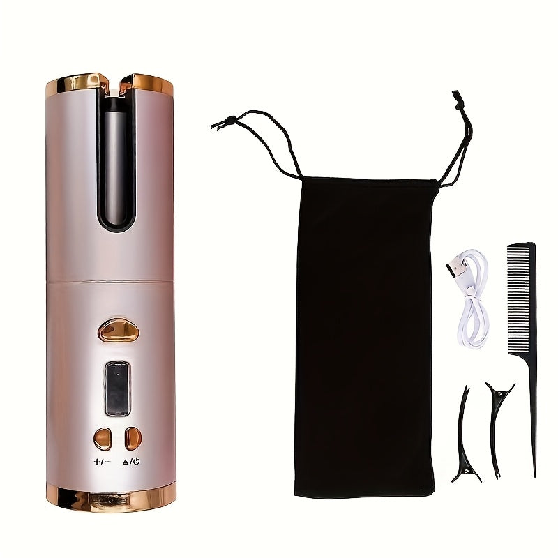 Effortless Cordless Hair Curler - USB Rechargeable, 6 Heating & Timer Settings