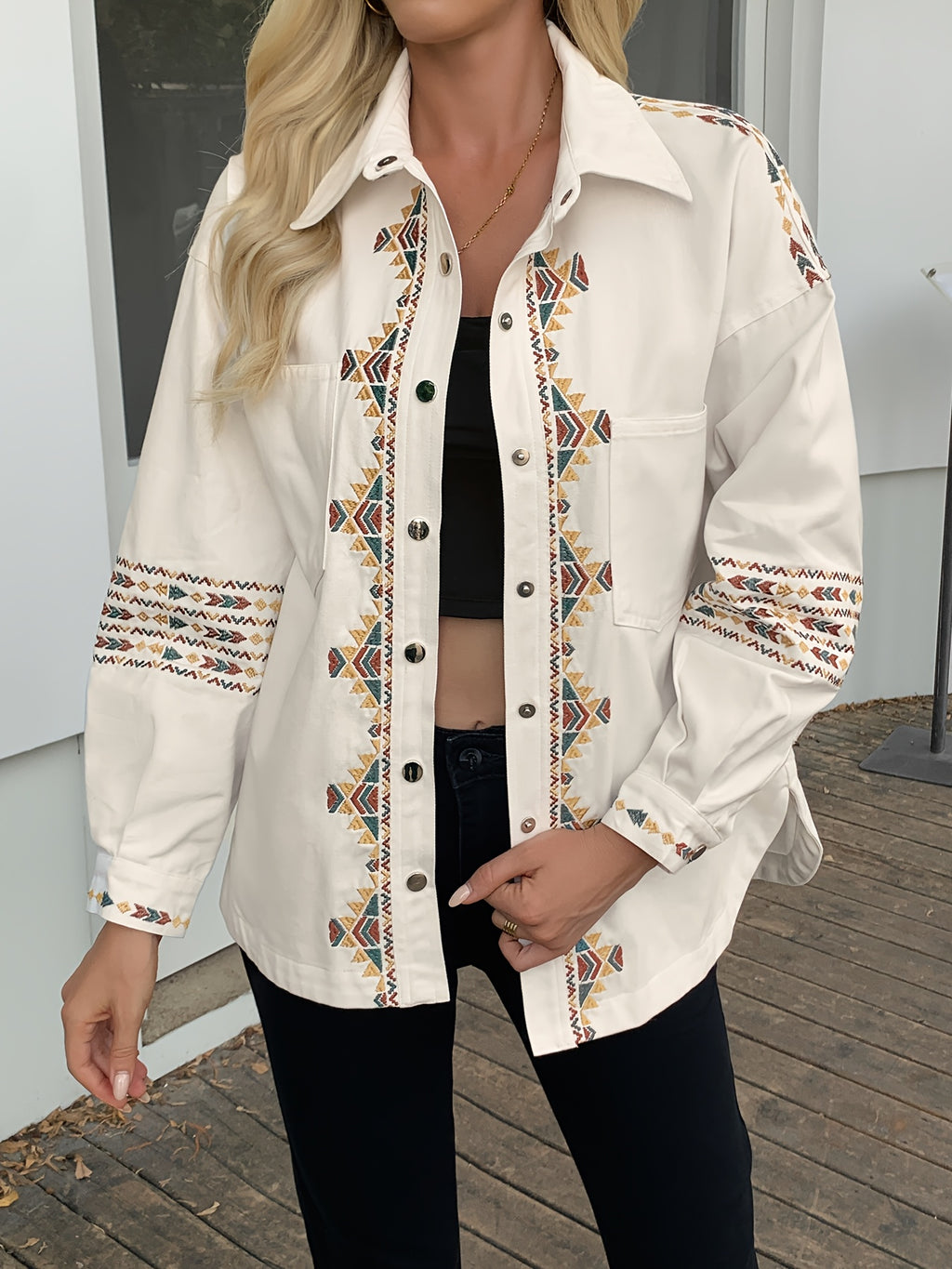 Women's Spring And Autumn Ethnic Style Printed Shirt with a Fashionable Front Placket