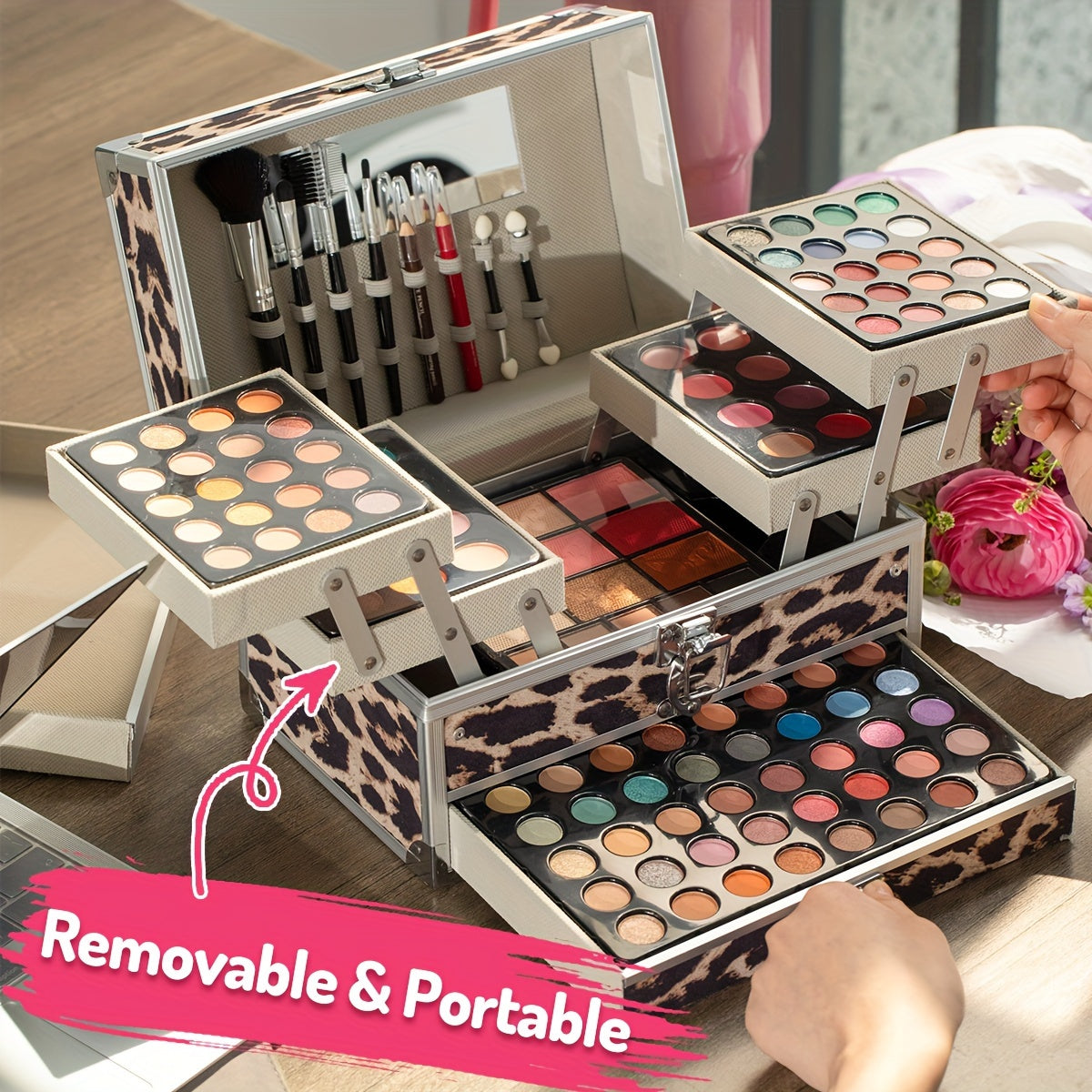 127pcs Leopard Print Makeup Gift Box, Eyeshadow Blush Highlighter Small Mirror Makeup Brush Multi-Purpose Women's Makeup Set, Surprise