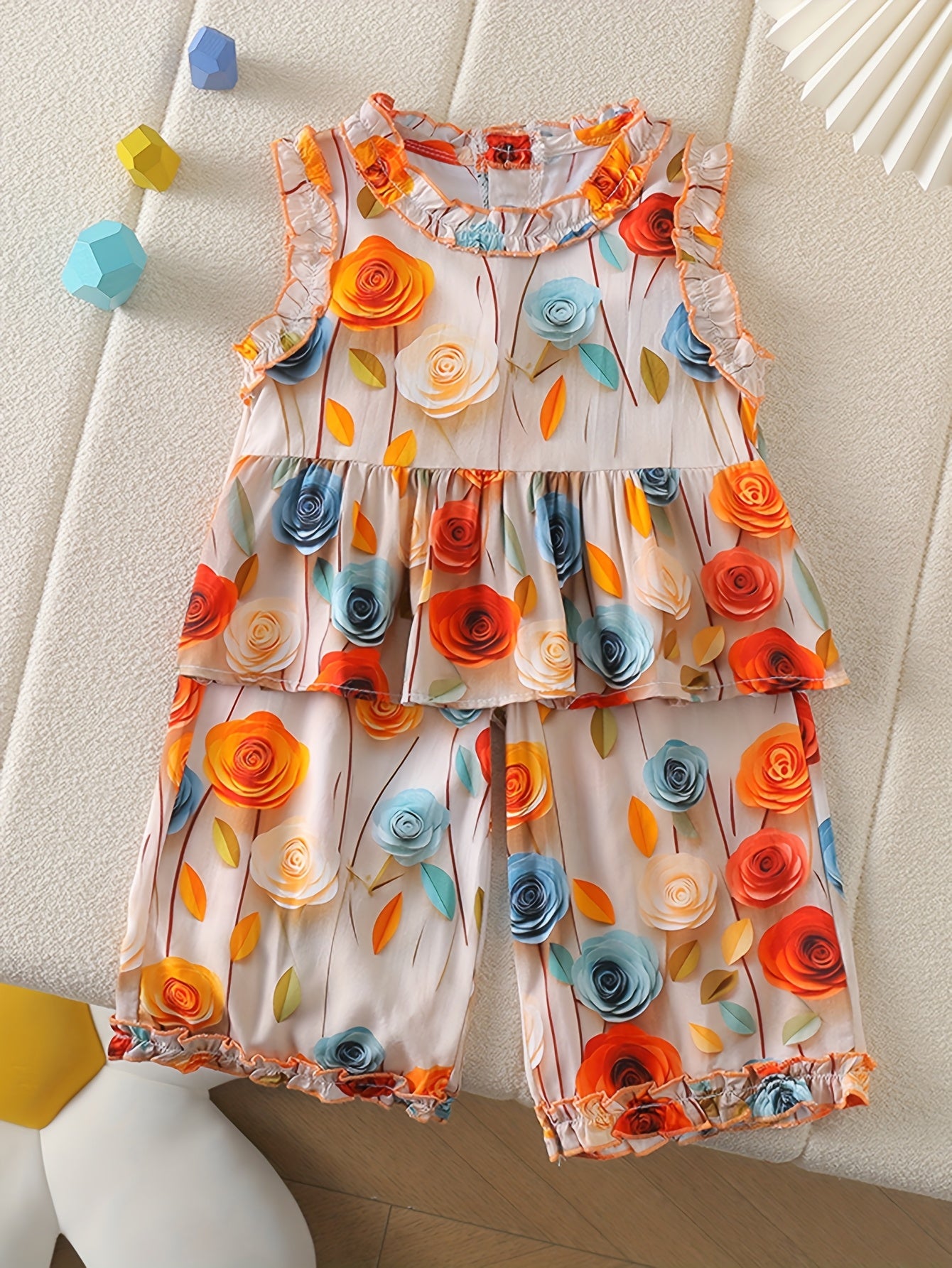 Chic Floral Sleeveless Top & Wide-Leg Pants Set - Colorful Botanical Print