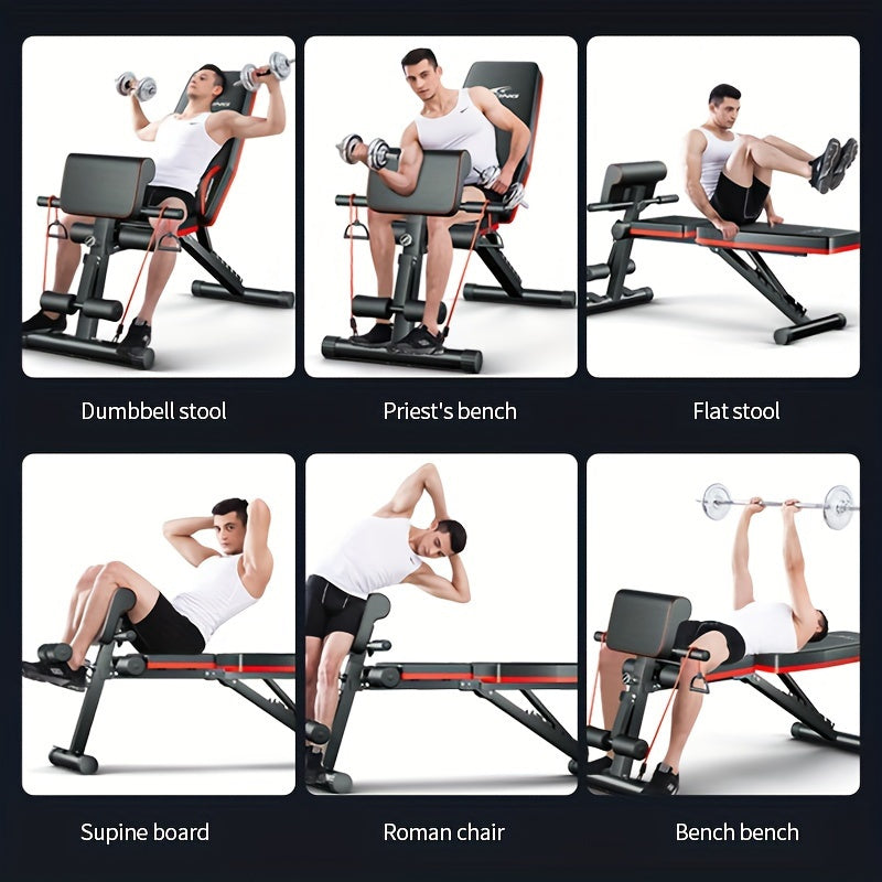 1pc Adjustable Weight Bench with Sit-Up Assistant, 13-in-1 Folding Dumbbell Workout Chair