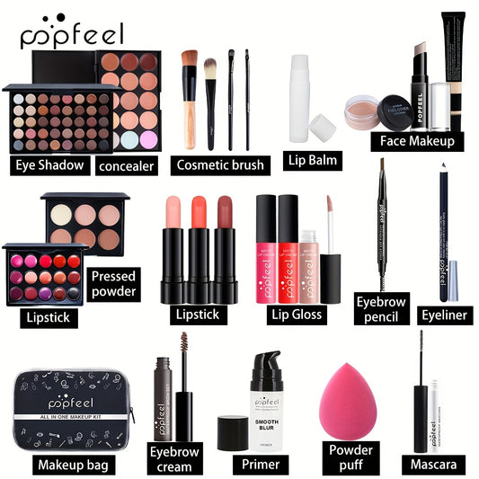 POPFEEL All-in-One Makeup Kit - Comprehensive Cosmetics Set for Mothers' Day, Includes Eyeshadows, Blush, Lipsticks, Brushes & More,