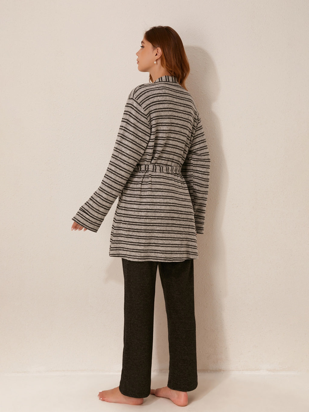 Women's 3pcs Winter Bathrobe Robe & Pants Suit Set