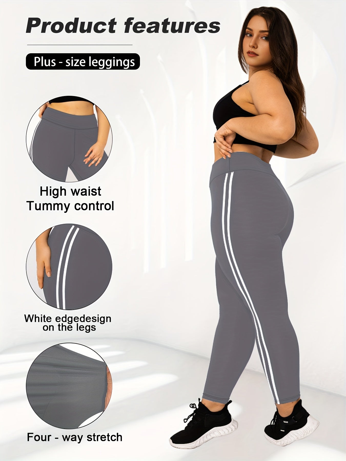 3-Pack Plus Size High-Waisted Tight-Fit Leggings